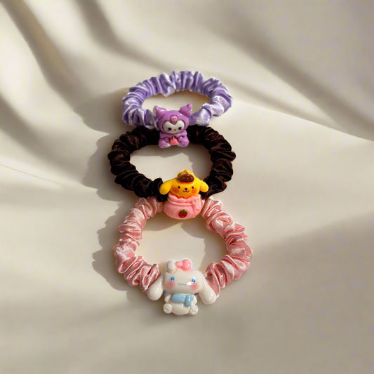Hello Kitty Friends - Satin Hair Scrunchies - Set of 3