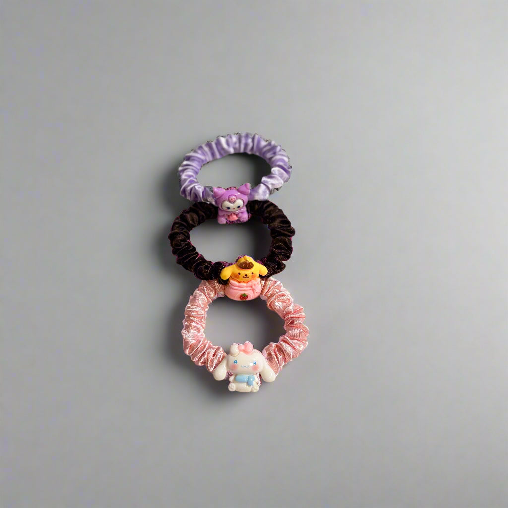 Hello Kitty Friends - Satin Hair Scrunchies - Set of 3