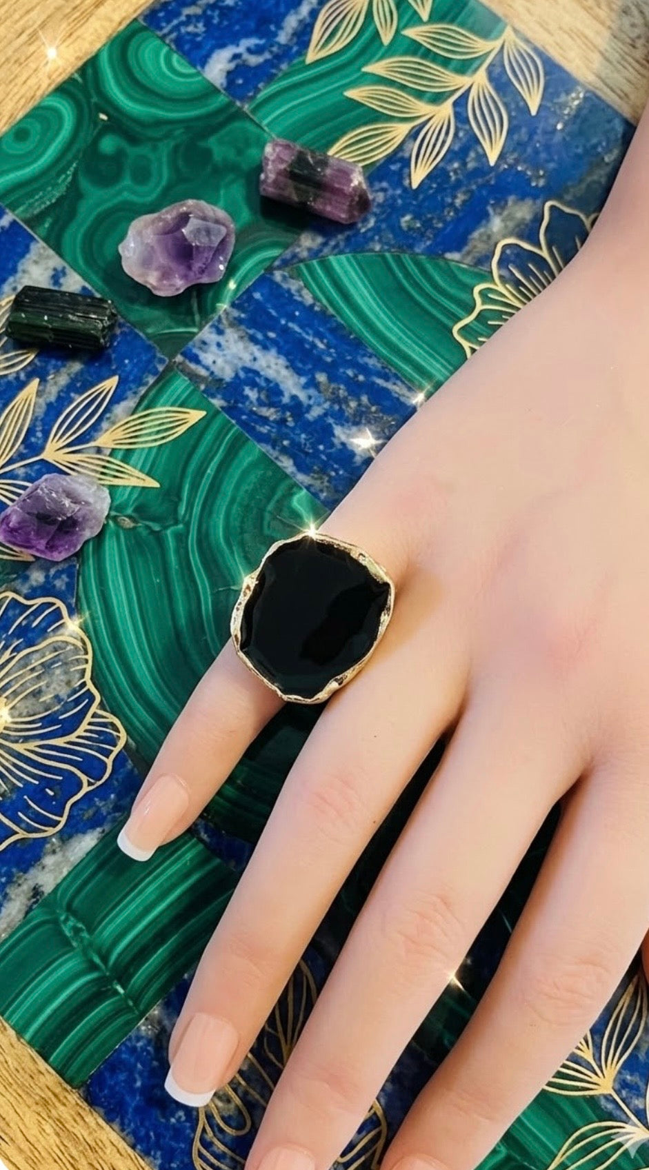 Ring - Classic Black Enamel Statement - Size 6.5