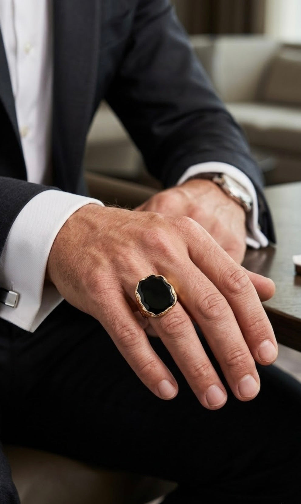 Ring - Classic Black Enamel Statement - Size 6.5