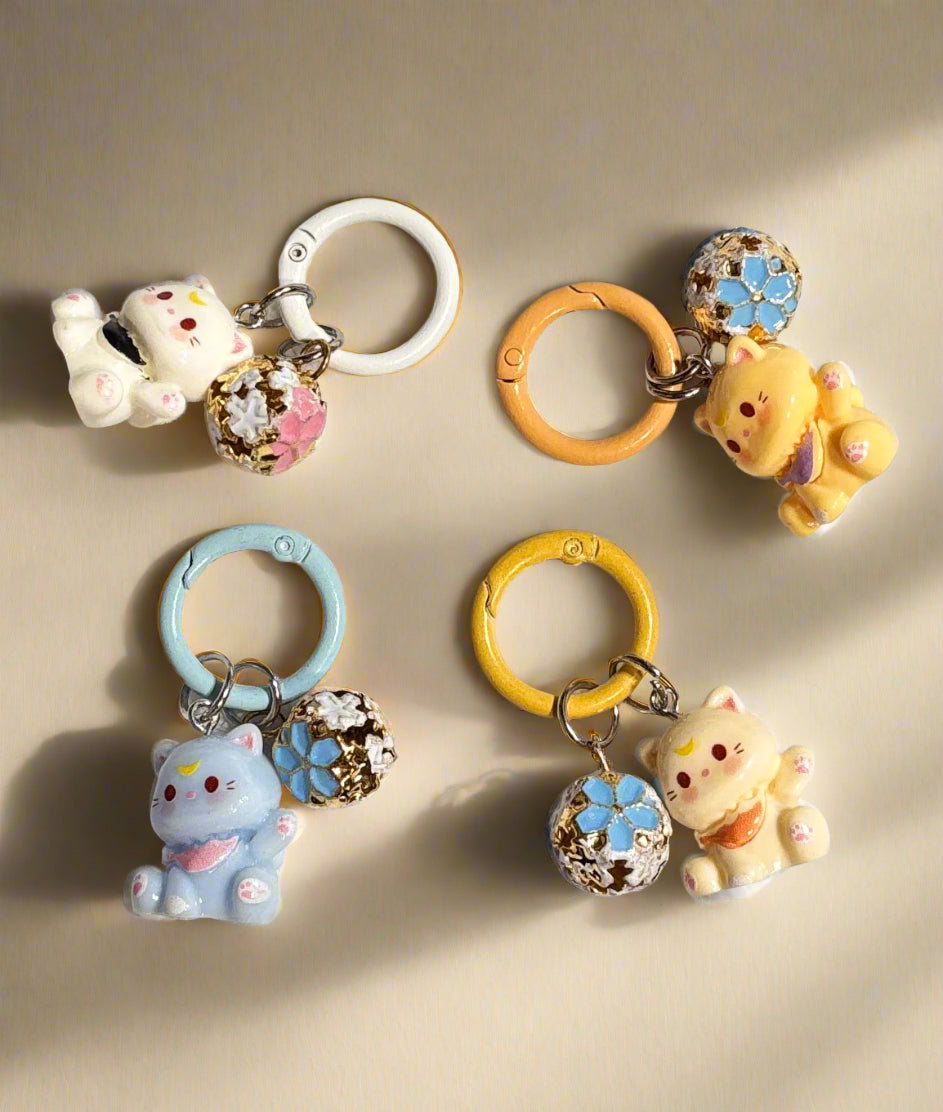 Lucky Cat with Bell  - Clip Bag Charm