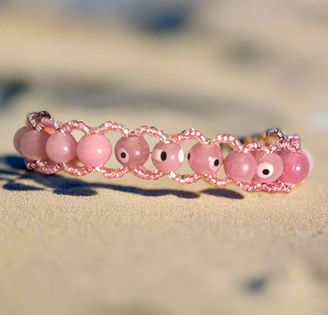 Pink Gaze - Handmade 8" Bead Bracelet