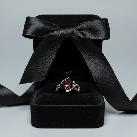 Ring -  Simulated Garnet Ring With Clear Crystal Accents - Size 6.5