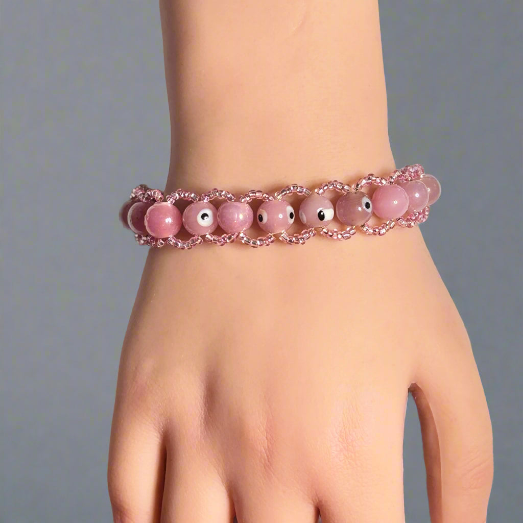Pink Gaze - Handmade 8" Bead Bracelet