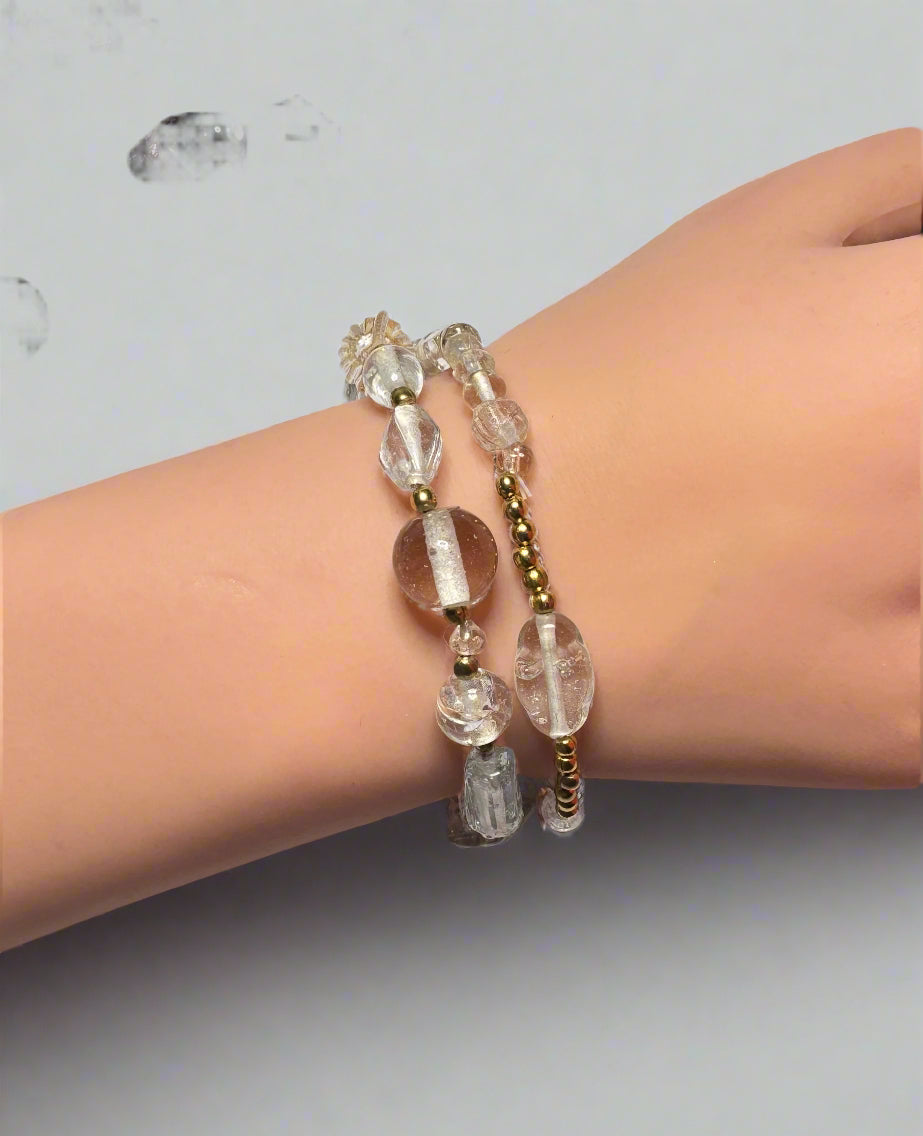 Handmade - Crystal Clear - Glass Beaded Bracelet - Set of Two