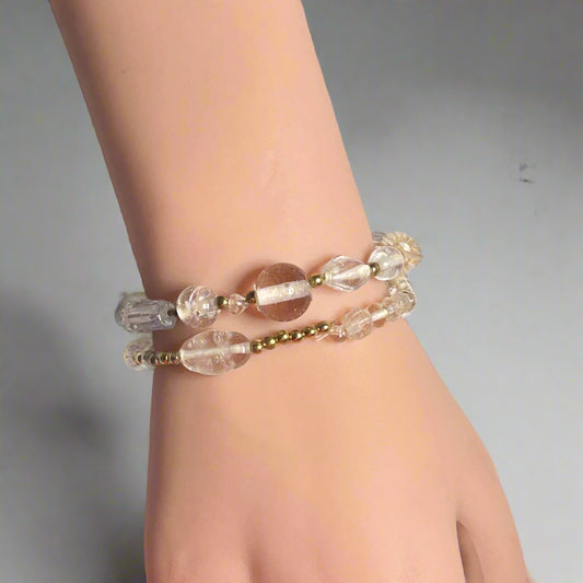 Handmade - Crystal Clear - Glass Beaded Bracelet - Set of Two