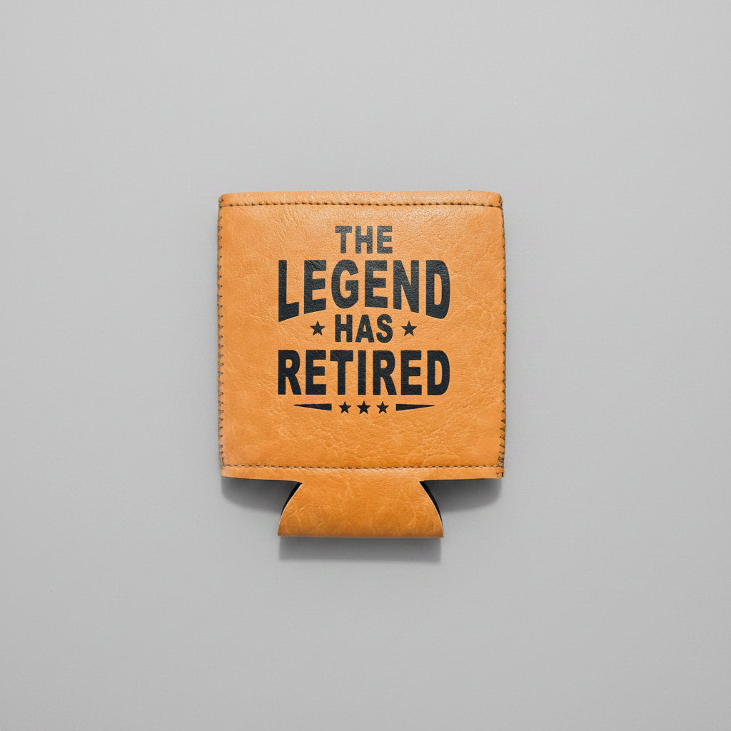 Brown - Faux Leather - Can Cooler - Koozie - The Legend Has Retired