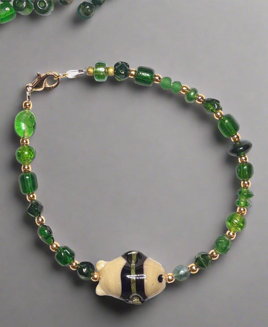 Ocean's Embrace - 8" Handmade Glass Beaded Bracelet