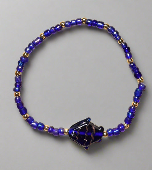 Handmade - Azure Angler - 7" Elastic Stretch Beaded Bracelet