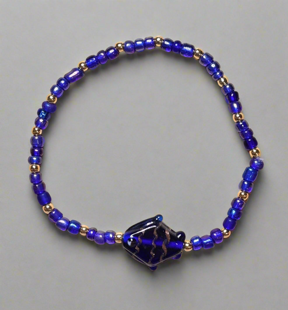 Handmade - Azure Angler - 7" Elastic Stretch Beaded Bracelet