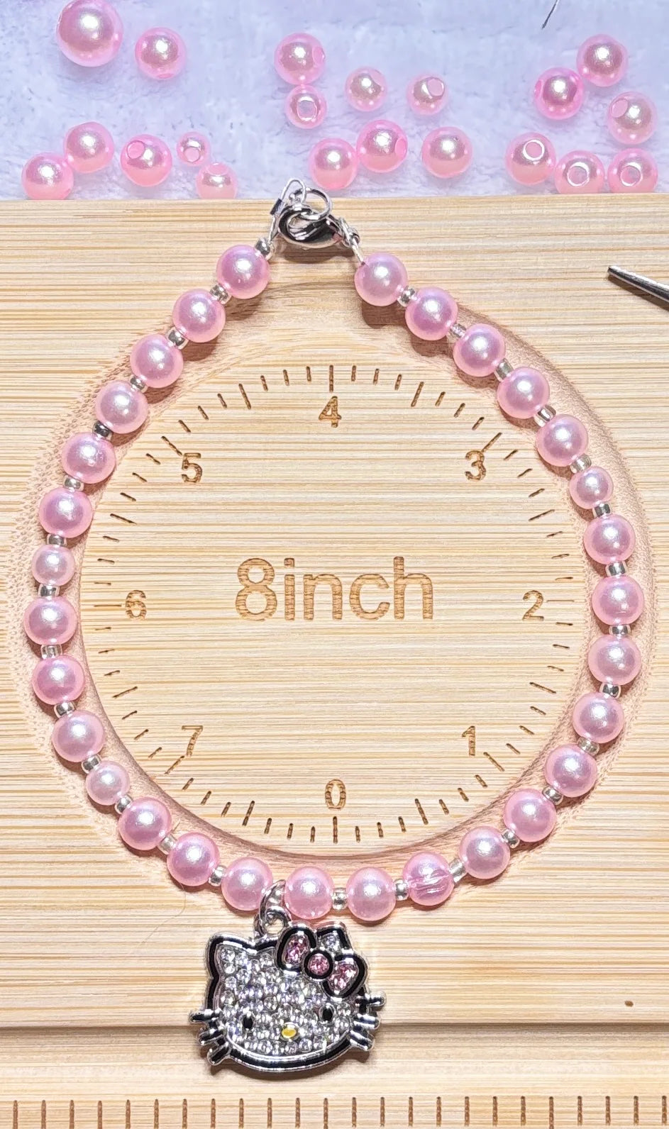 Sparkle Whiskers Pink Beaded 8" Bracelet