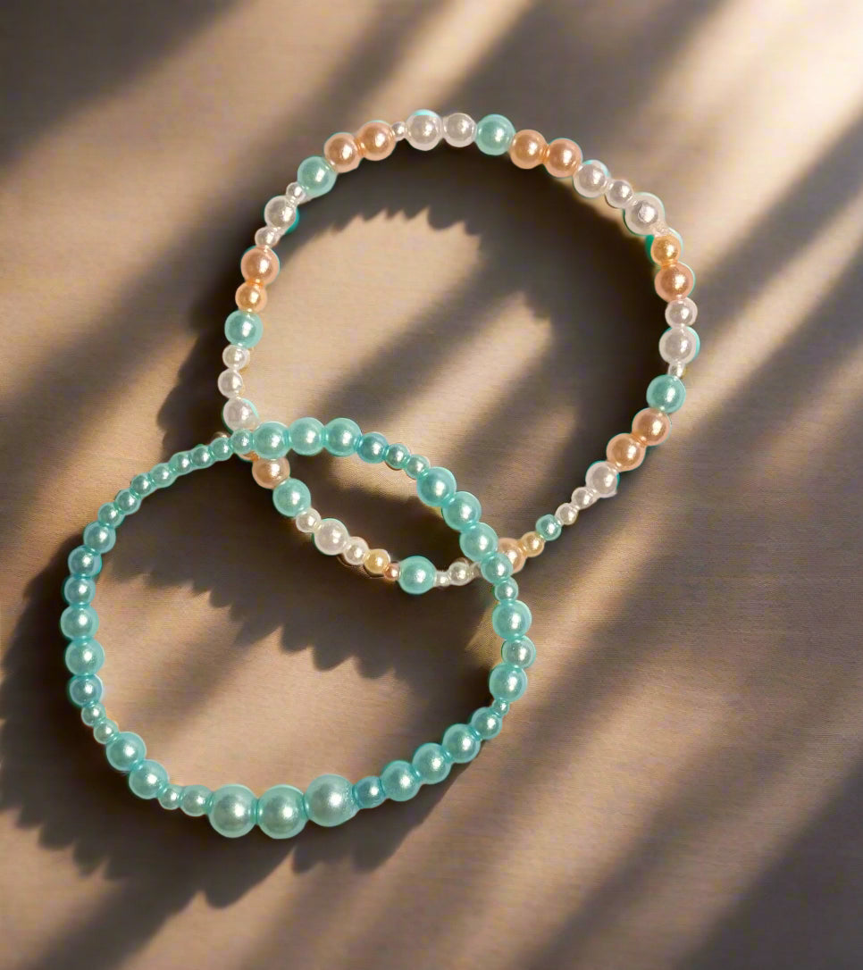 Handmade - Seaside Serenity Duo - Stretch Beaded Bracelets