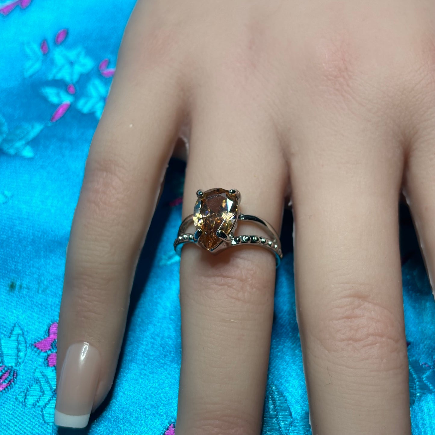 Ring Size 7 - Synthetic Teardrop Brown Sapphire