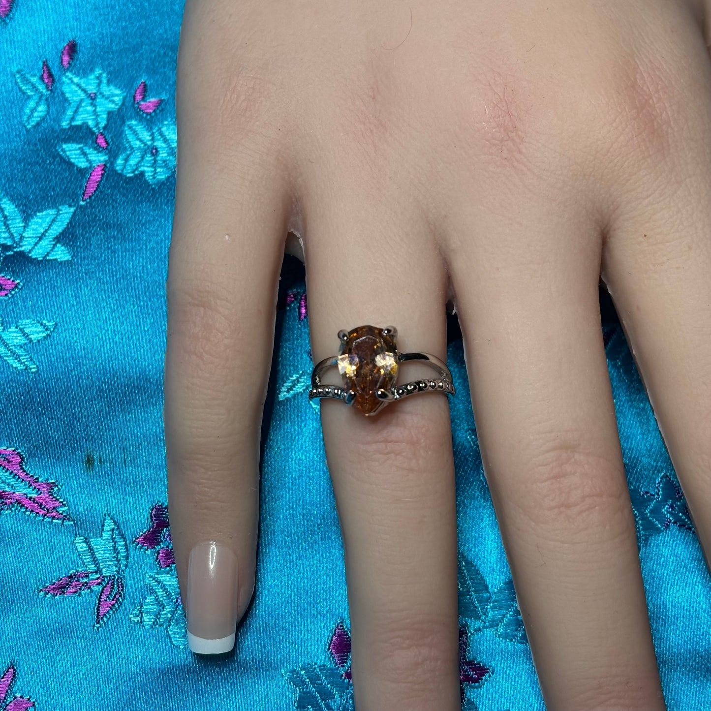 Ring Size 7 - Synthetic Teardrop Brown Sapphire