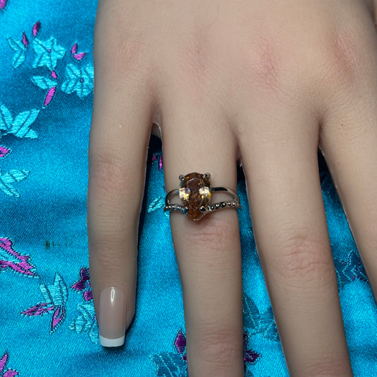 Ring Size 7 - Synthetic Teardrop Brown Sapphire