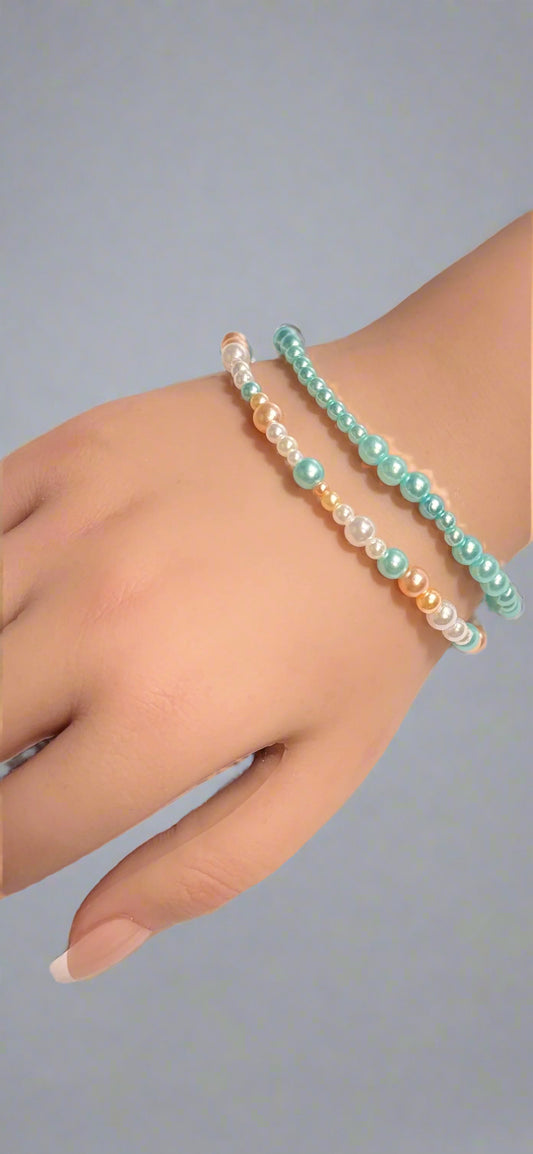 Handmade - Seaside Serenity Duo - Stretch Beaded Bracelets
