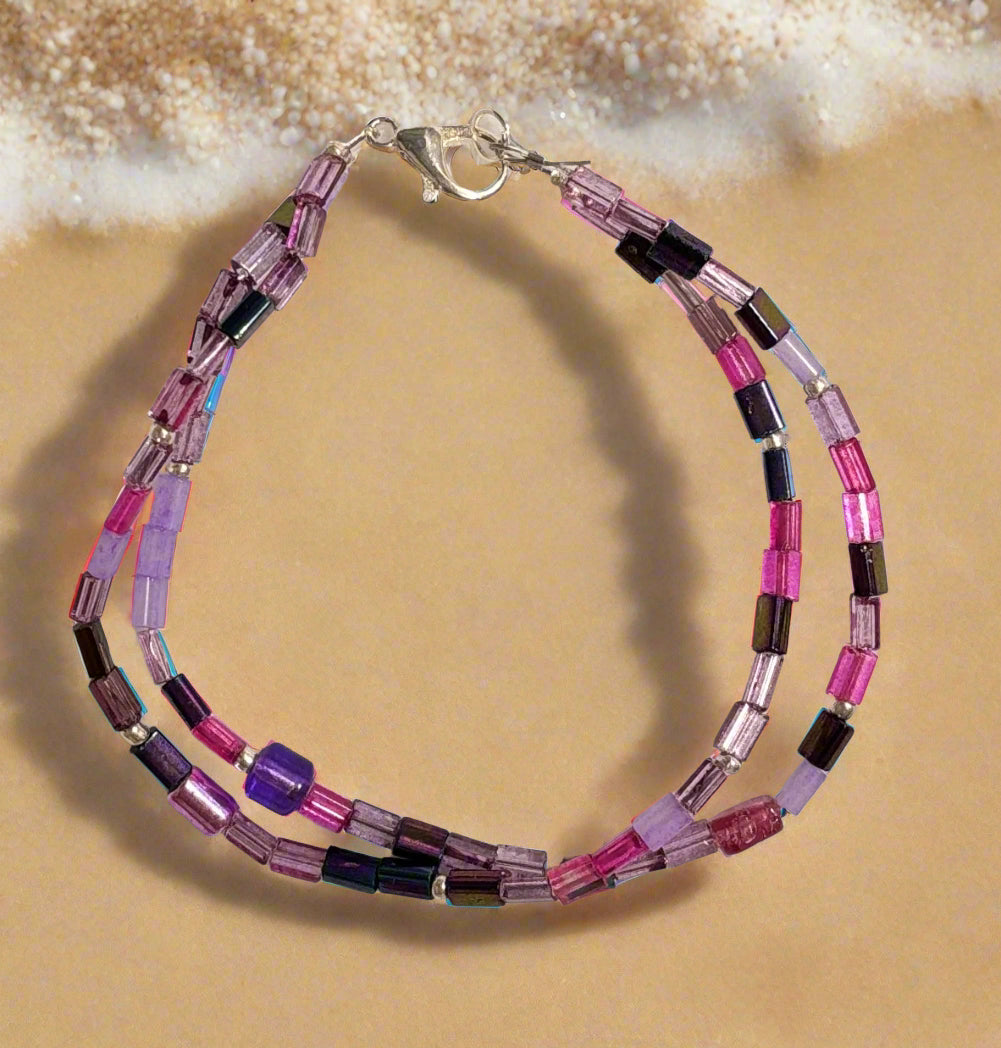 Handmade - Amethyst Double Bloom 8" Bracelet