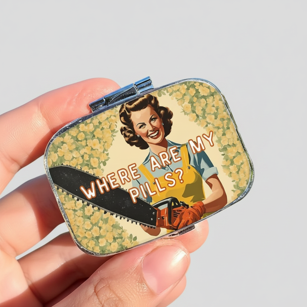 Pill Organizer - Compact - 2 Compartment - "Where's My Pills?" - Travel Size