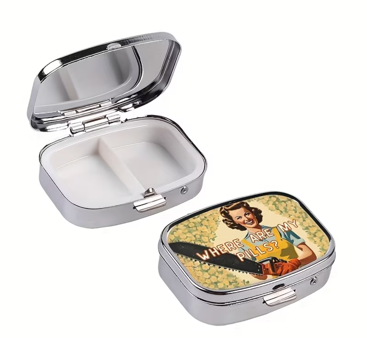 Pill Organizer - Compact - 2 Compartment - "Where's My Pills?" - Travel Size