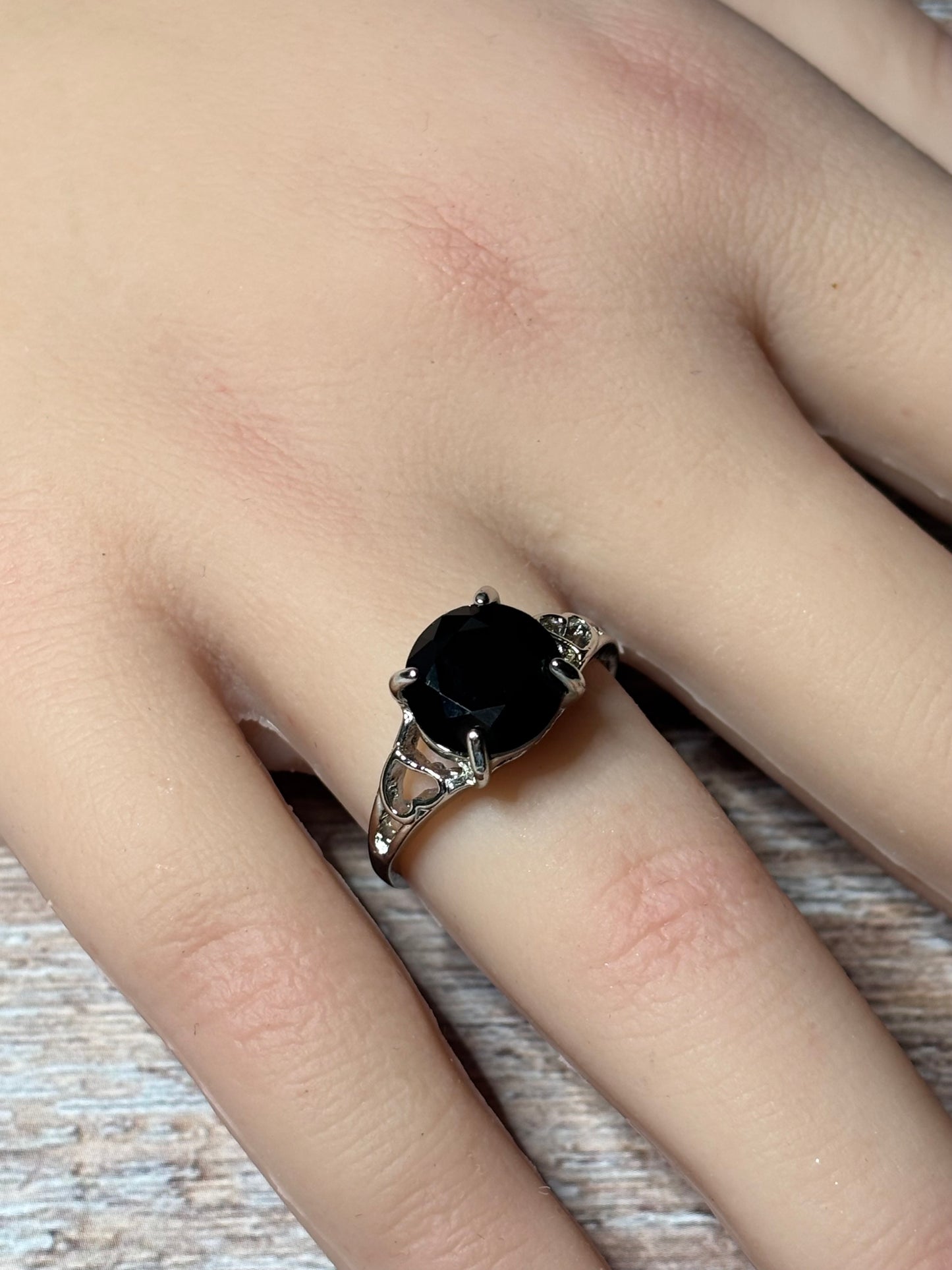 Ring Size 8.5 - Synthetic Black Moissanite Diamond