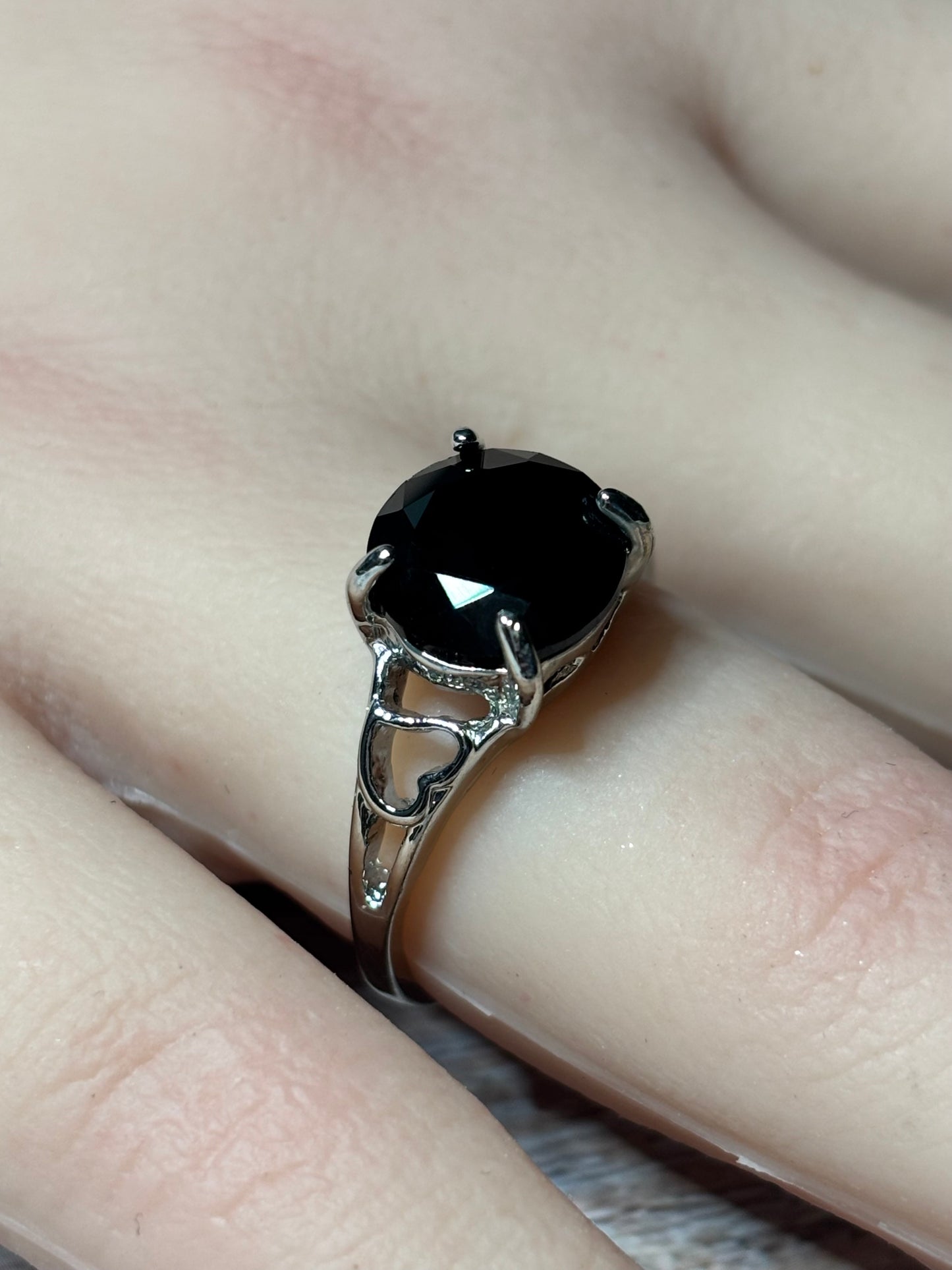 Ring Size 8.5 - Synthetic Black Moissanite Diamond