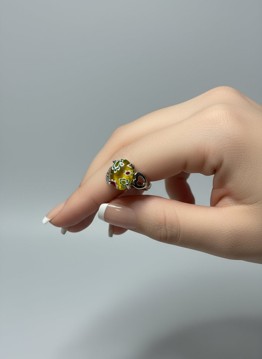 Ring - Size 5.5 - Yellow Floral Murano
