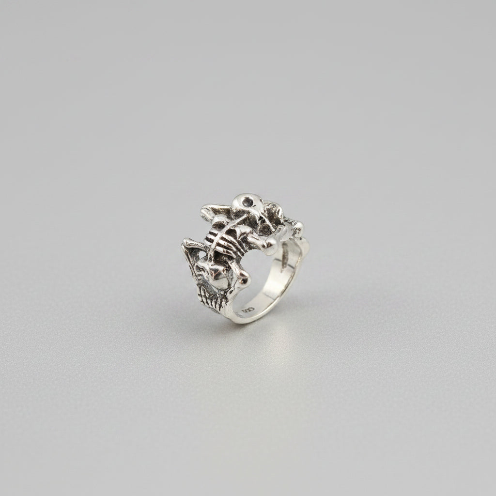 Ring - Gothic - Sterling Silver - Skeleton - Open Ended - Size 8.5