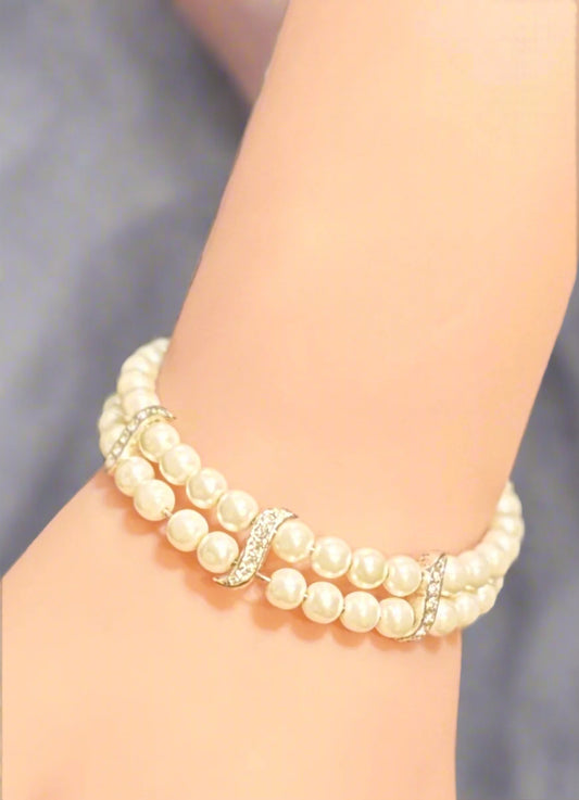 Multi Strand Faux Pearl Bracelet with Rhinestones