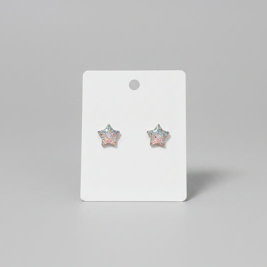 Earrings - Iridescent - Star Shaped - Studded - Glitter - Bubble Texture
