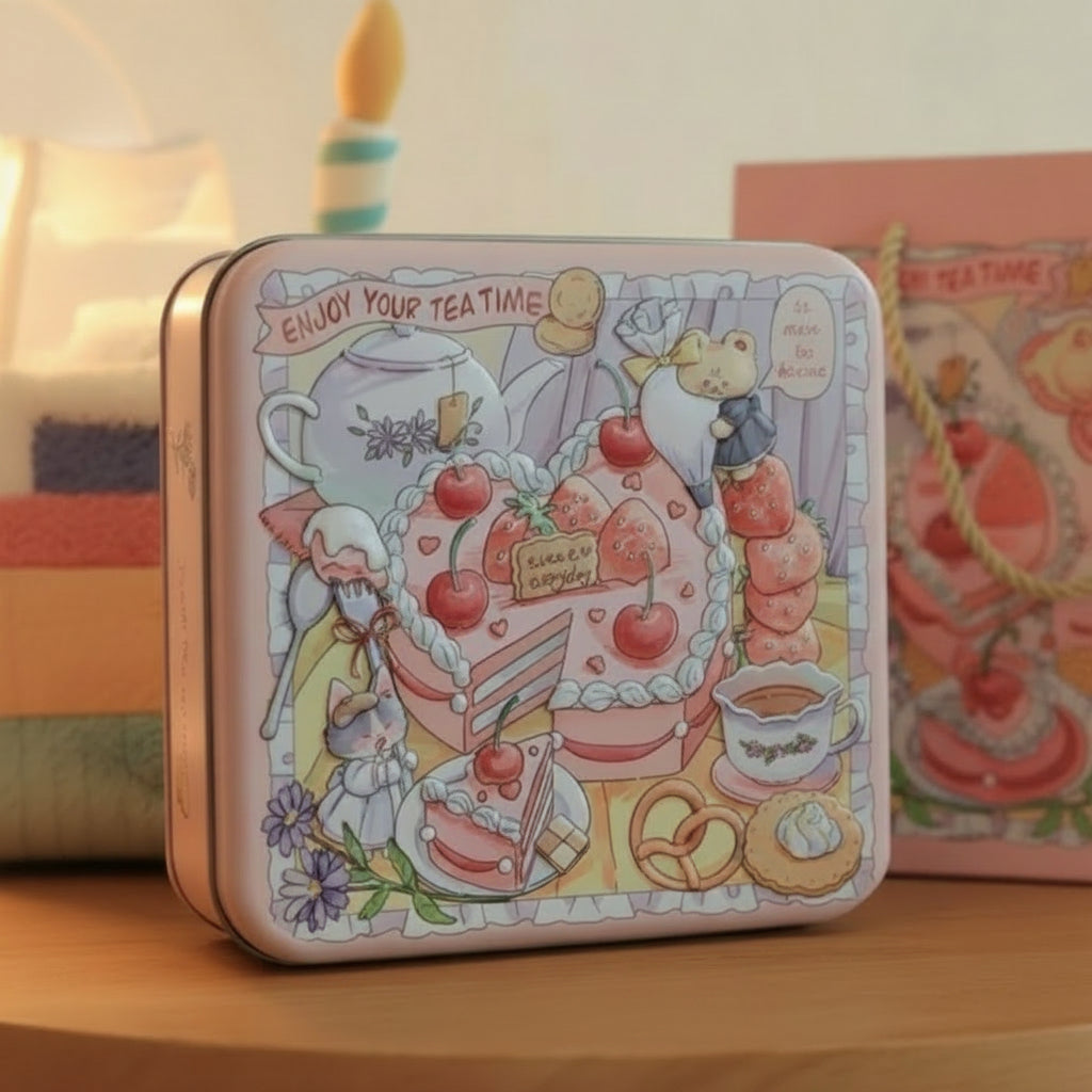 Whimsical Illustrations of Animals Square Storage Tins - 6.7" by 6.7" by 2.4"
