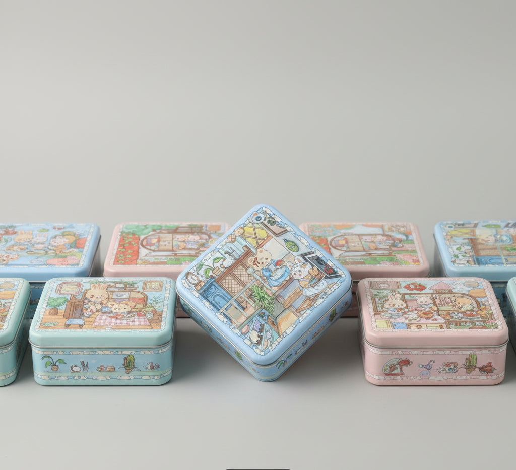 Whimsical Illustrations of Animals Square Storage Tins - 6.7" by 6.7" by 2.4"