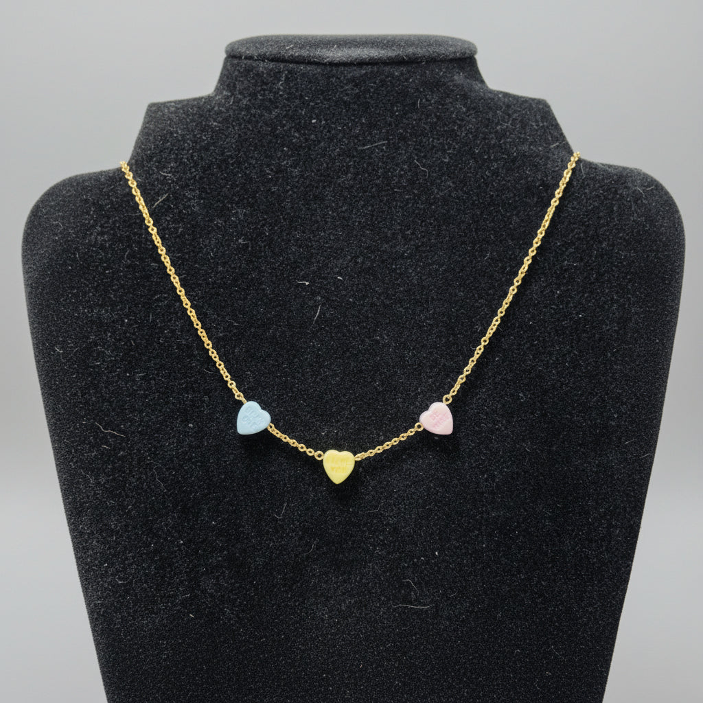 Necklace - Vintage - AVON - Gold Tone - Candy Themed Hearts