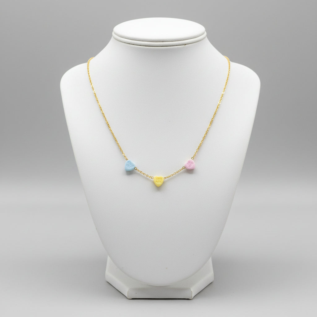 Necklace - Vintage - AVON - Gold Tone - Candy Themed Hearts