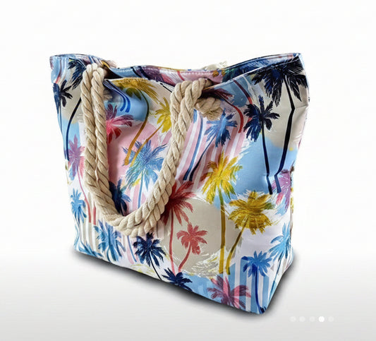 Tote Bag - Foil Palm Tree with Zipper Closure