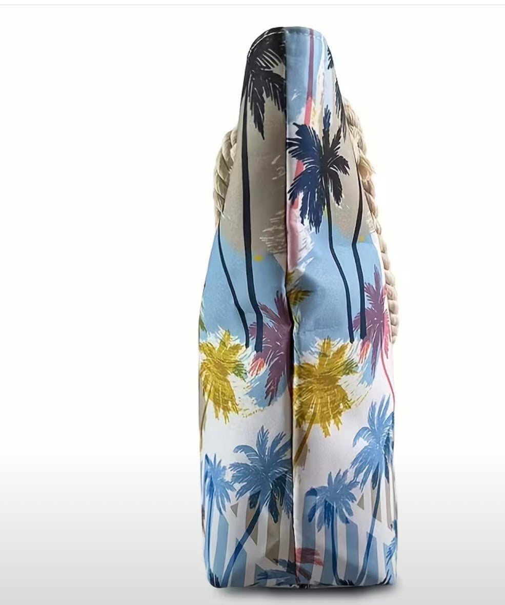 Tote Bag - Foil Palm Tree with Zipper Closure