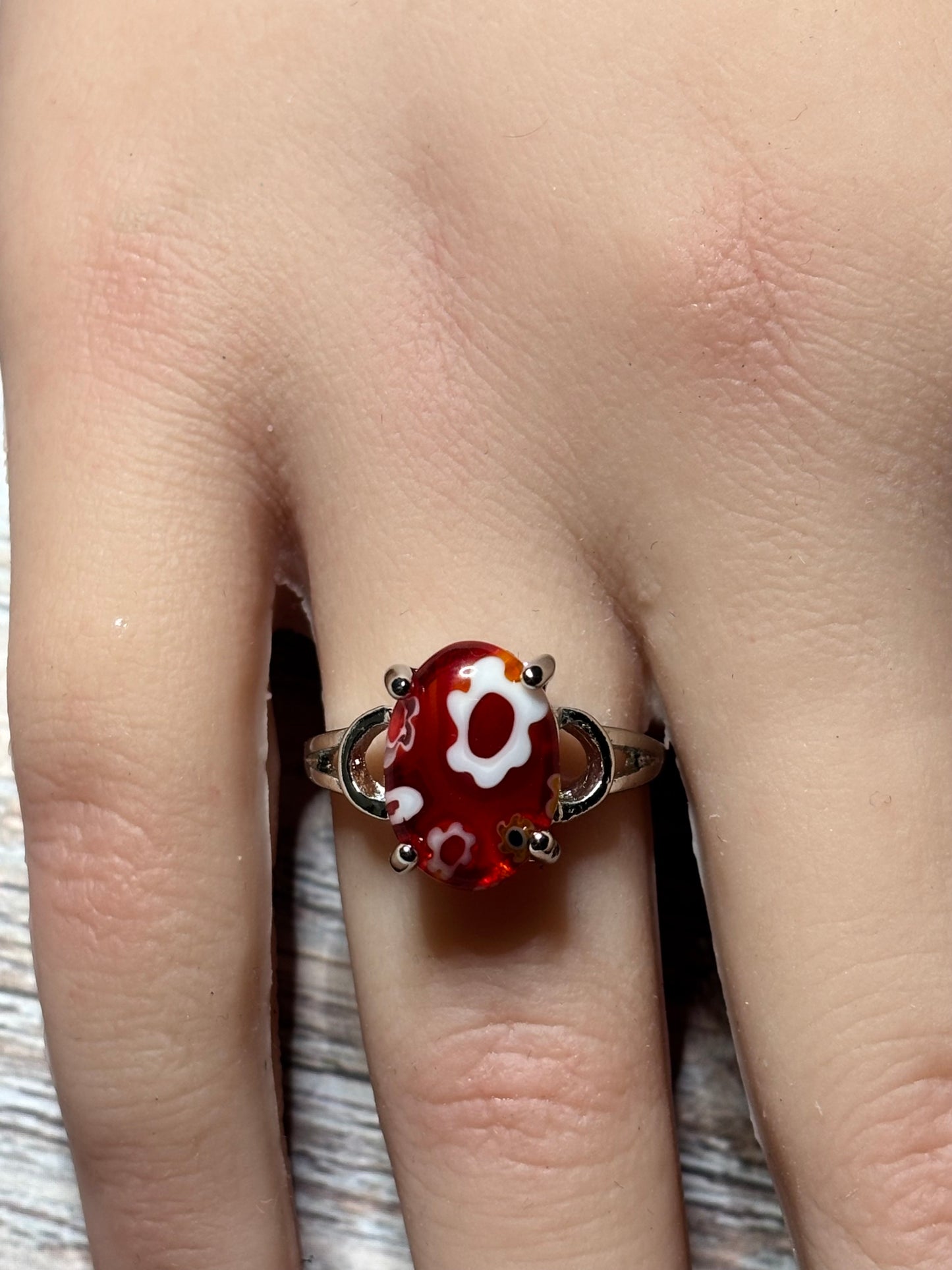 Ring - Size 8.5 Red Floral Murano
