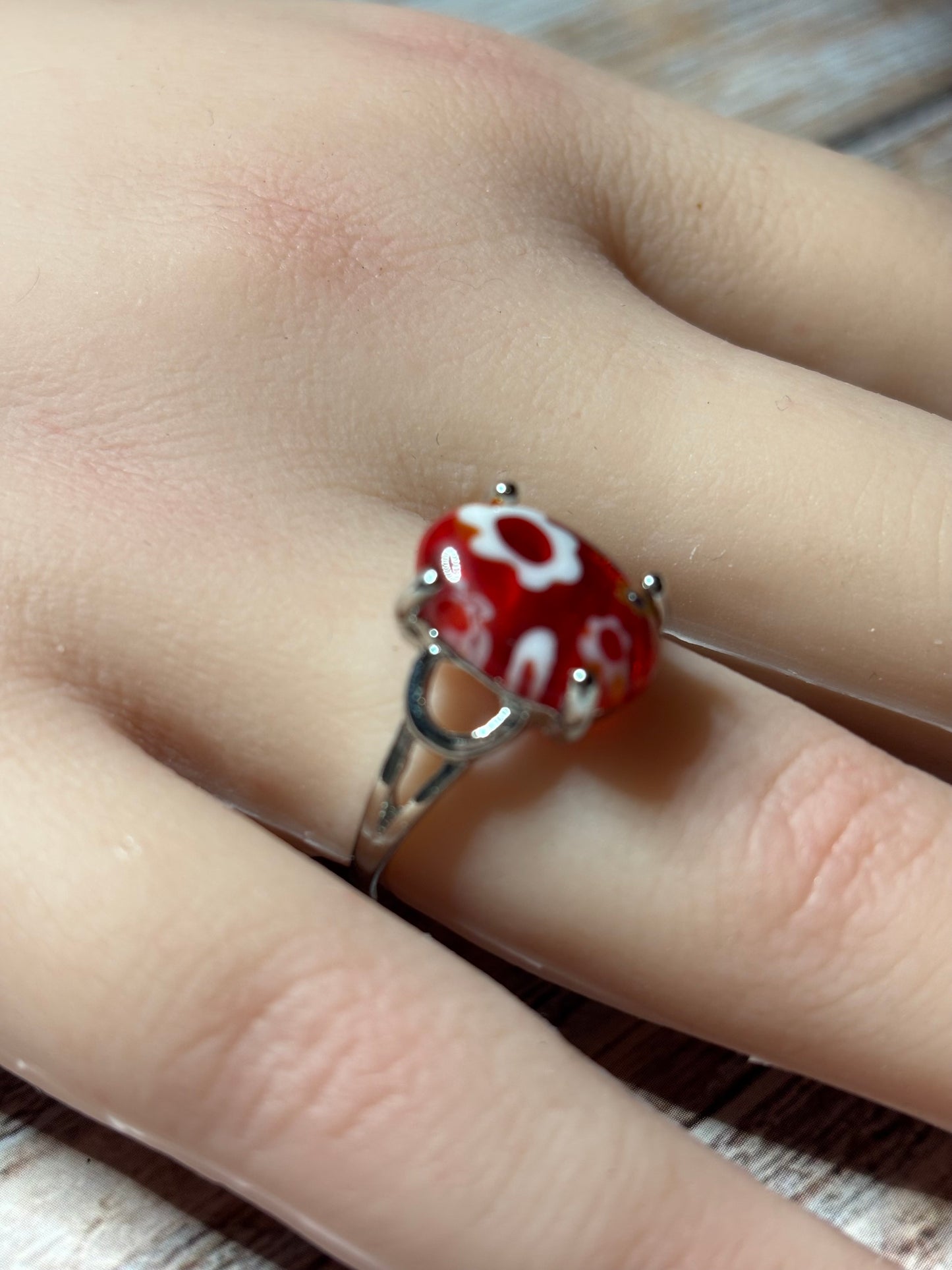 Ring - Size 8.5 Red Floral Murano