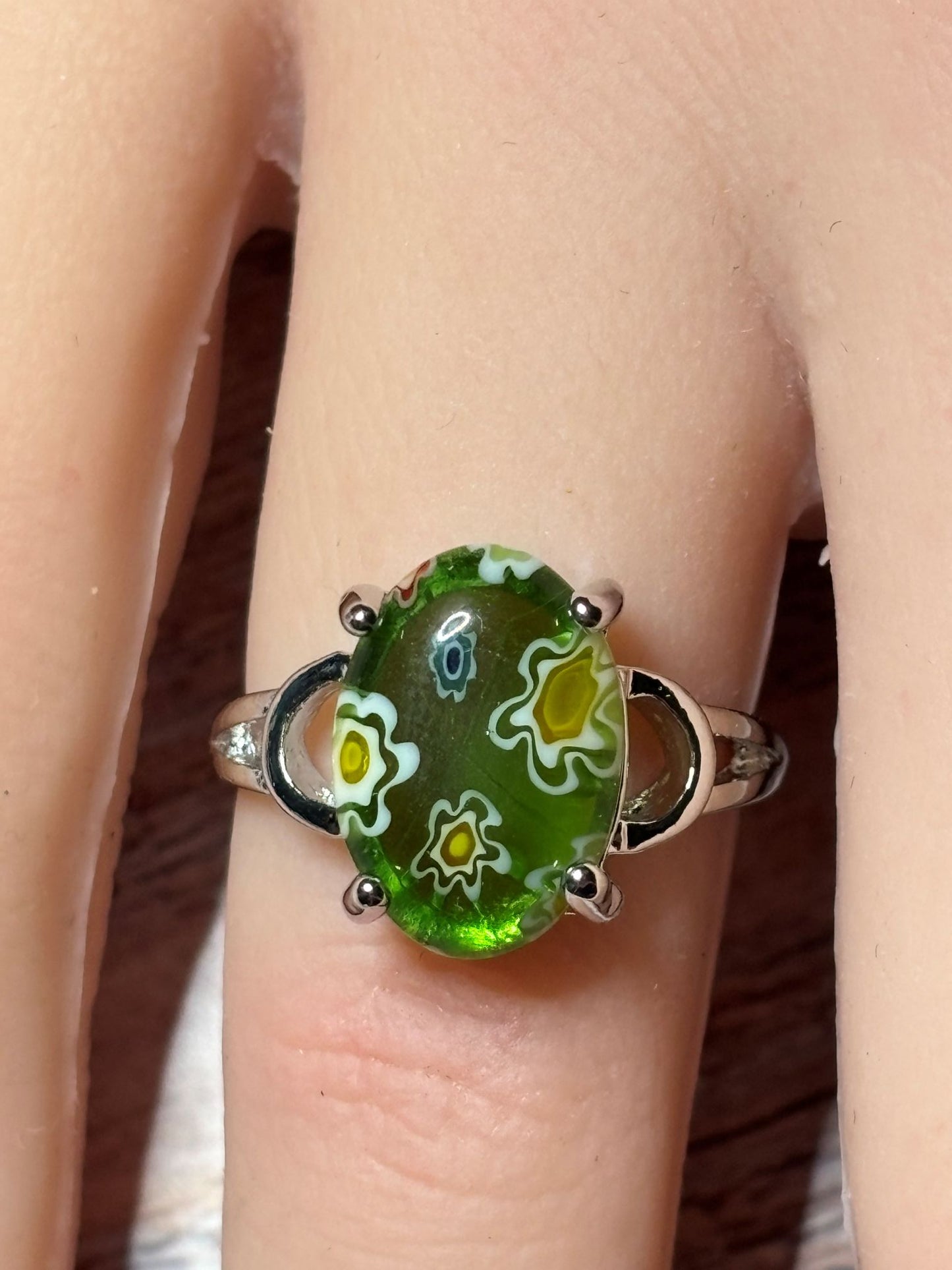 Ring - Size 7.5 Green Floral Murano