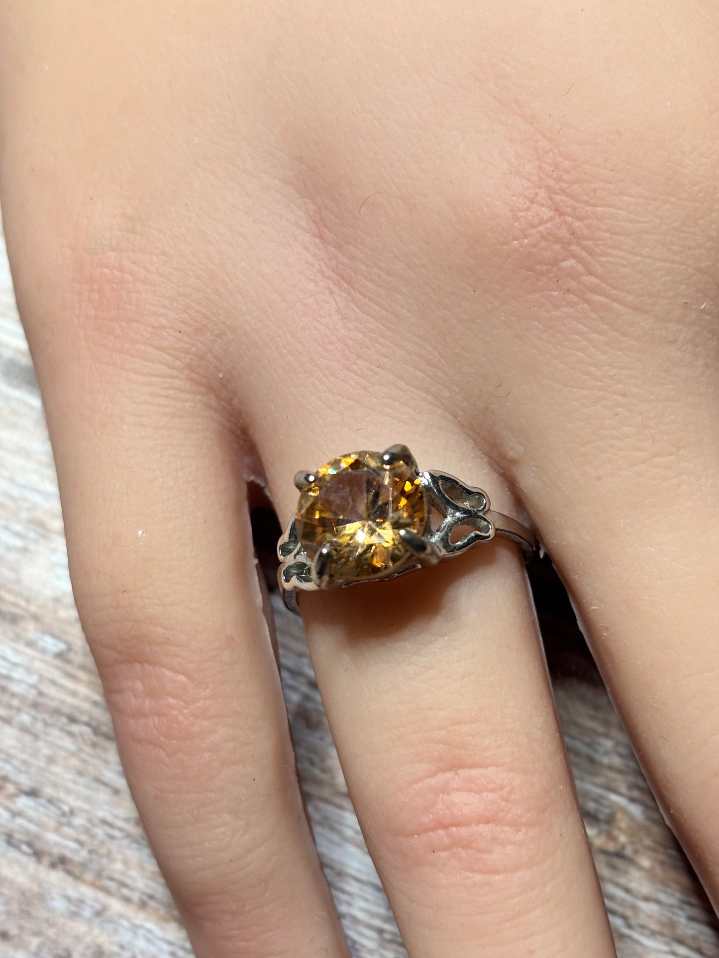 Ring - Size 8.5 Round CItrine with Yellow Hue Butterfly Accent