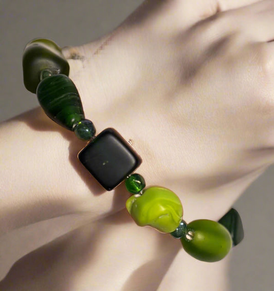 Bracelet  - Handmade - Green Goddess Glow -  8"