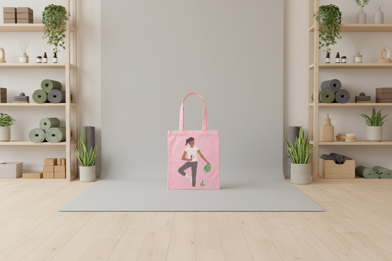 Pink Canvas Tote Bag - Woman Performing Yoga Pose