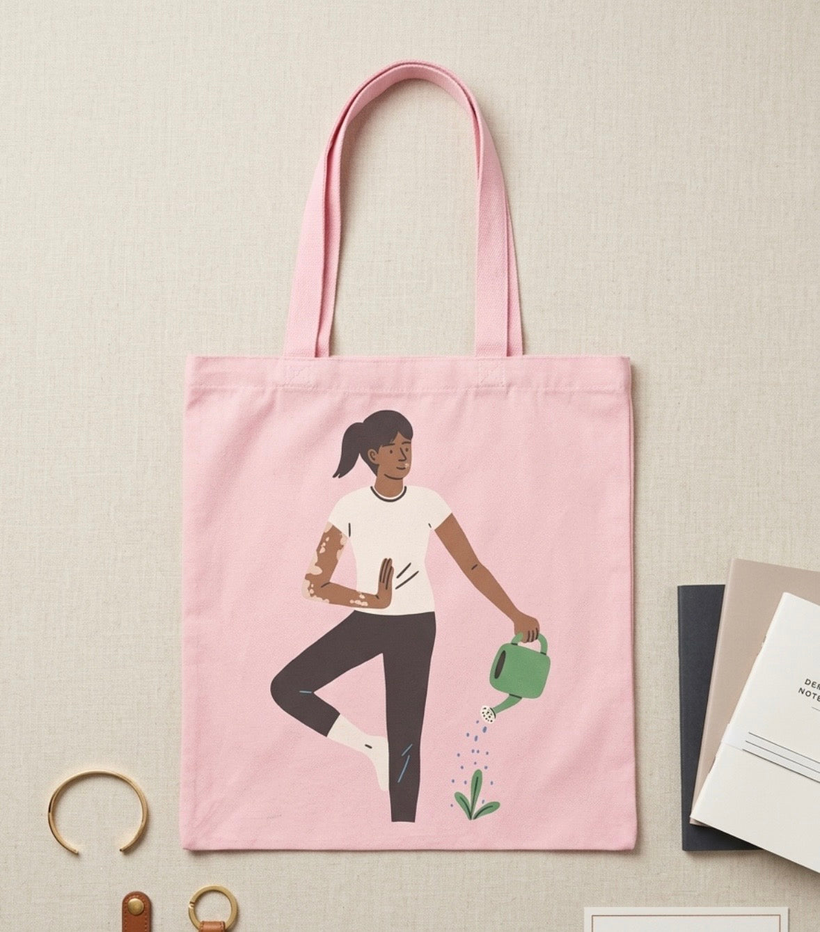 Pink Canvas Tote Bag - Woman Performing Yoga Pose