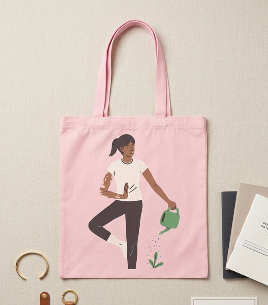 Pink Canvas Tote Bag - Woman Performing Yoga Pose