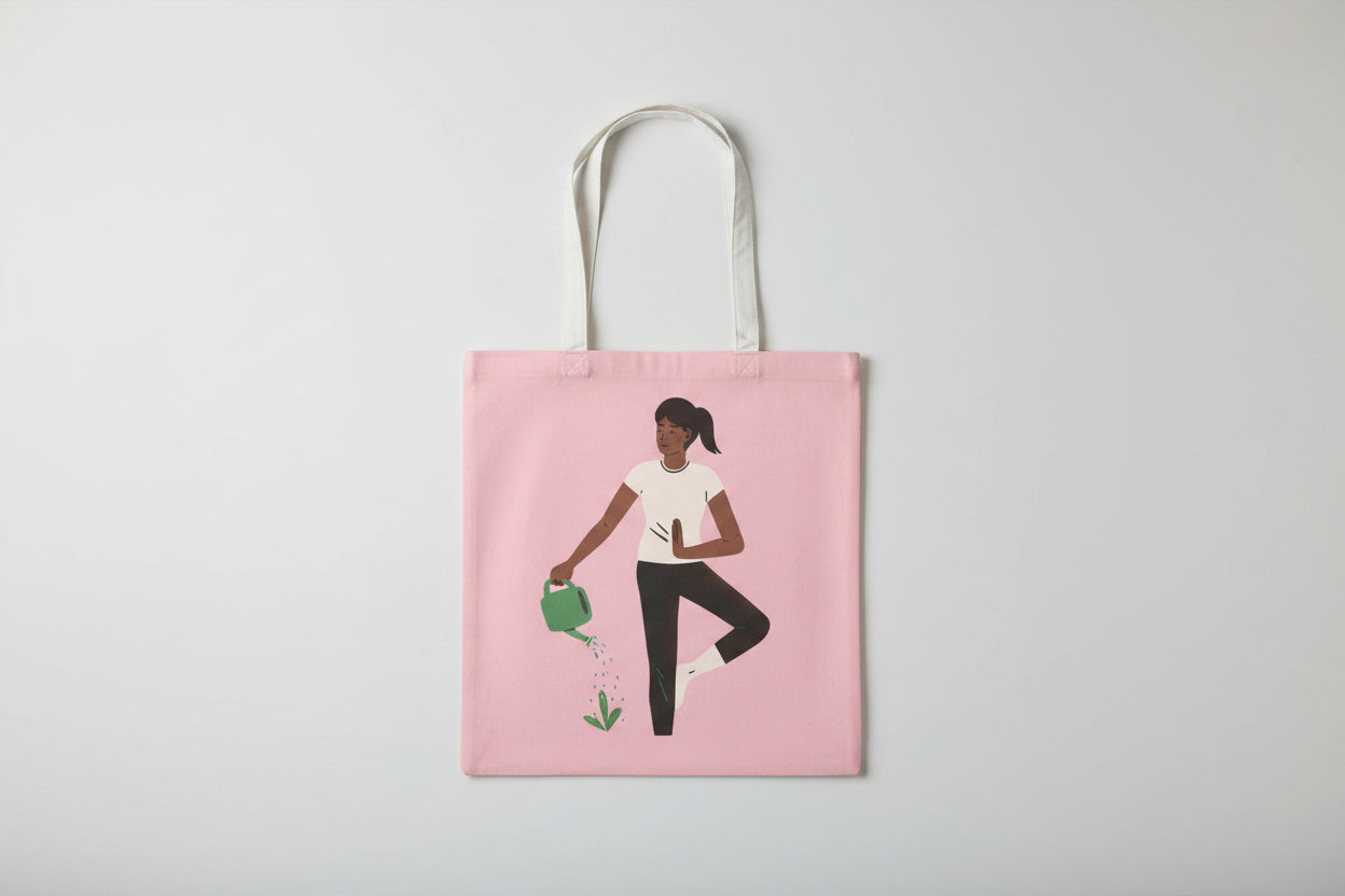 Pink Canvas Tote Bag - Woman Performing Yoga Pose