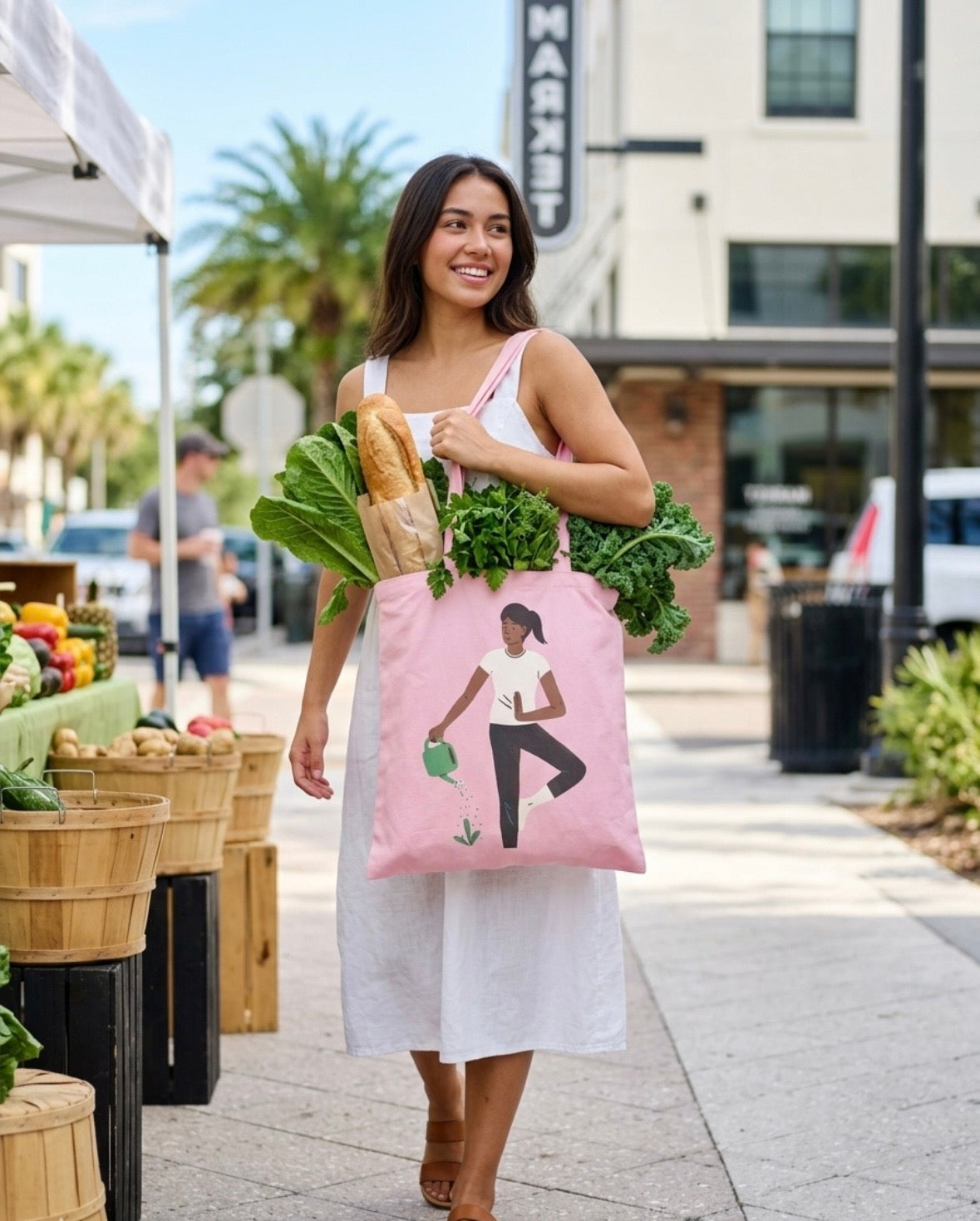 Pink Canvas Tote Bag - Woman Performing Yoga Pose