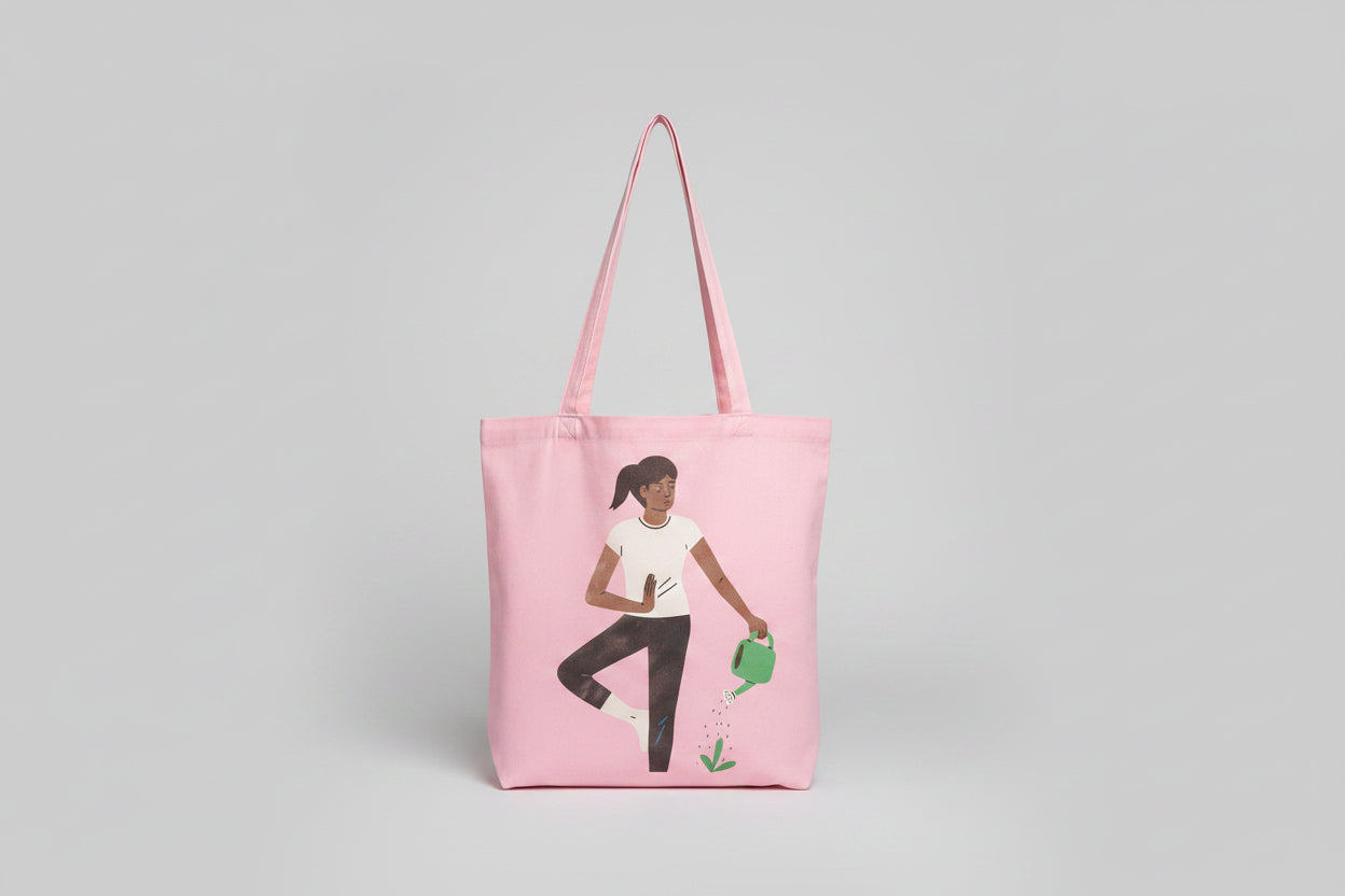 Pink Canvas Tote Bag - Woman Performing Yoga Pose