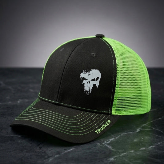 Neon Green Punisher-inspired Trucker Cap