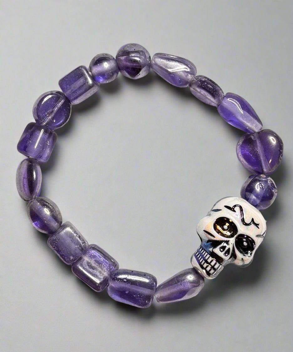 Handmade - Stretch Beaded Bracelet with Skull focal Bead