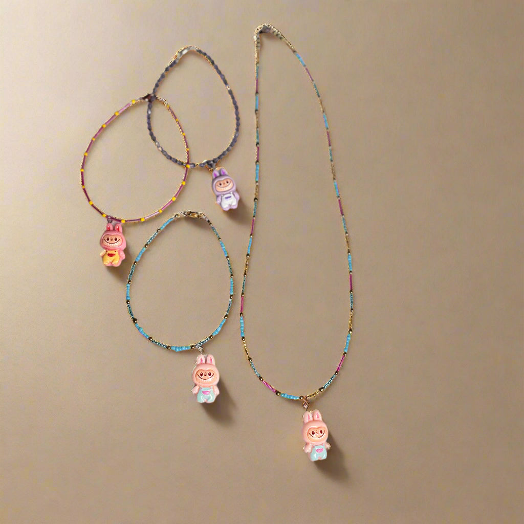 Handmade - Beaded Monster Rabbit Charm - Bracelet & Necklace