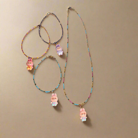 Handmade - Beaded Monster Rabbit Charm - Bracelet & Necklace